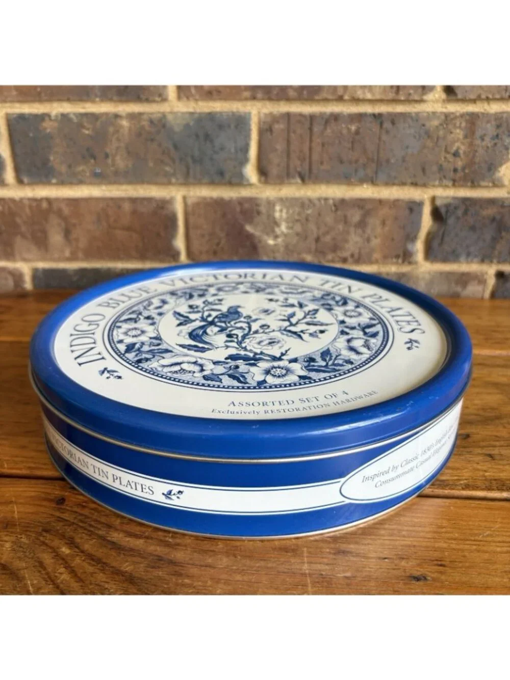 Indigo Blue Victorian Tin Plates, Set of 4, Restoration Hardware, Original Tin
